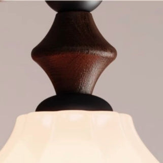 Contemporary Retro Ash Wood Flower Bud Glass Shade LED Pendant Light For Living Room