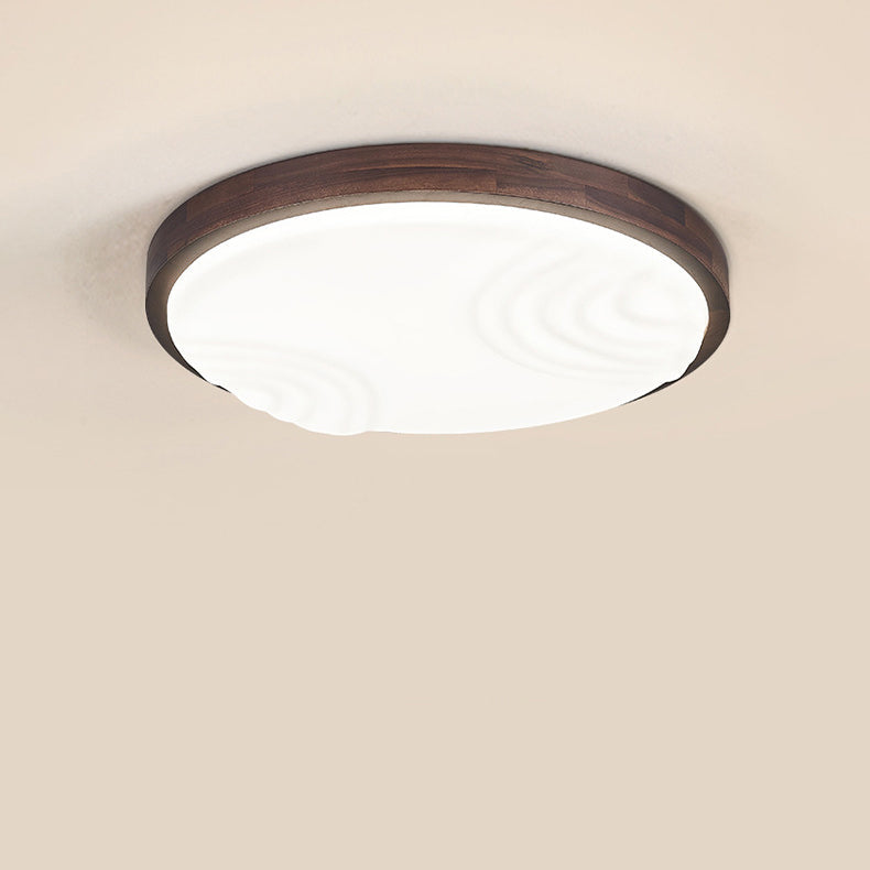 Contemporary Simplicity Walnut Wood Grain Acrylic Square LED Flush Mount Ceiling Light For Bedroom