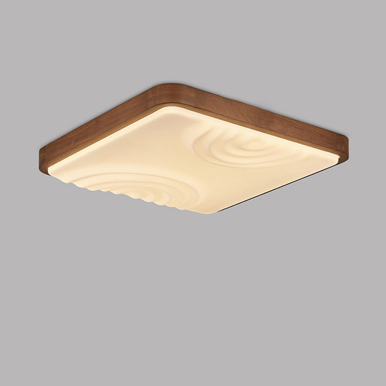 Contemporary Simplicity Walnut Wood Grain Acrylic Square LED Flush Mount Ceiling Light For Bedroom