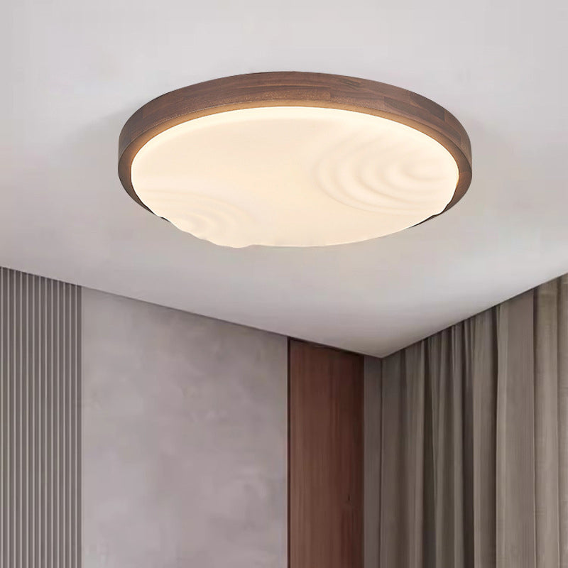 Contemporary Simplicity Walnut Wood Grain Acrylic Square LED Flush Mount Ceiling Light For Bedroom