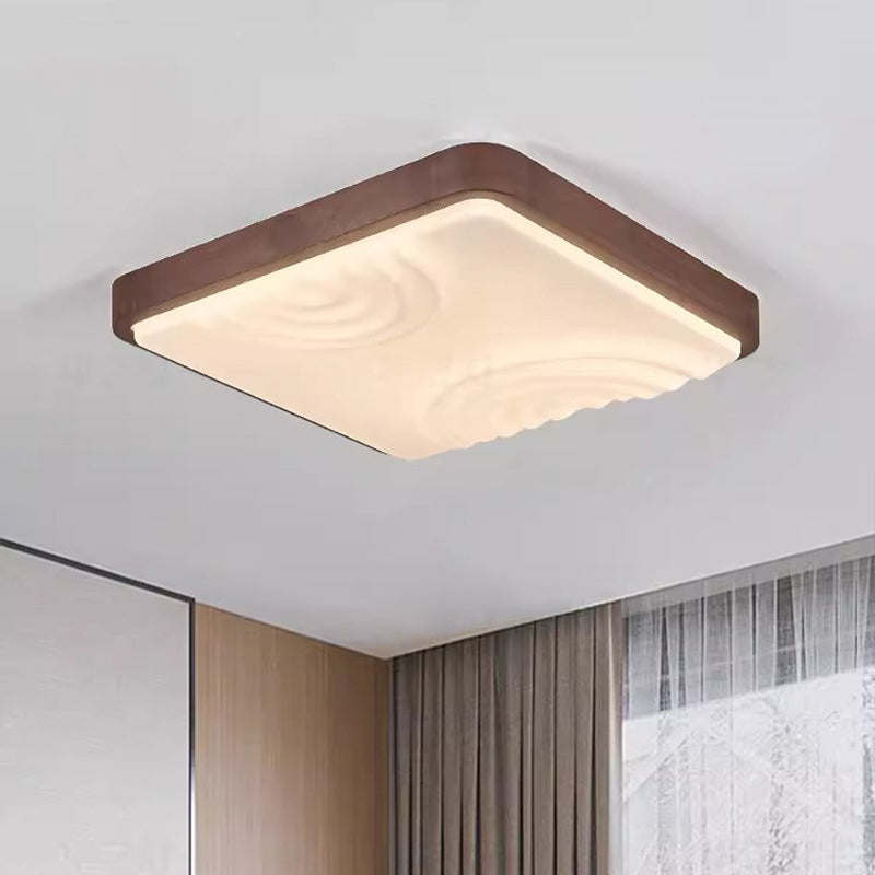 Contemporary Simplicity Walnut Wood Grain Acrylic Square LED Flush Mount Ceiling Light For Bedroom