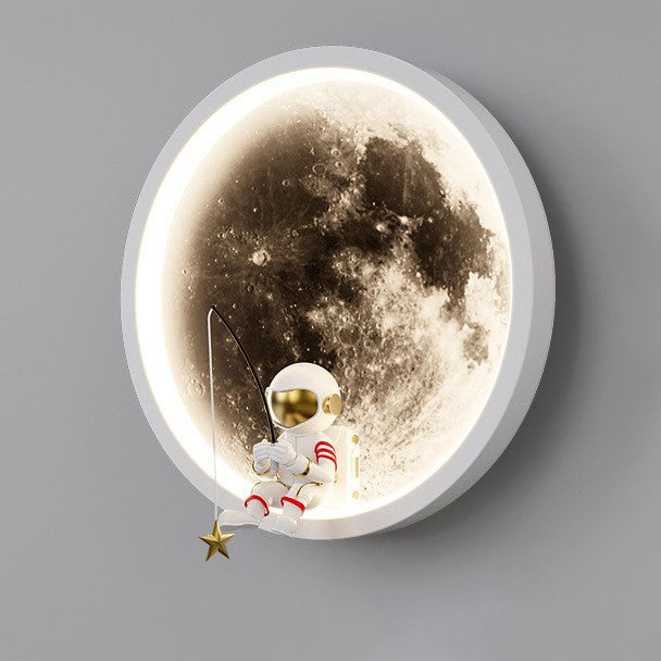 Contemporary Creative Hardware Acrylic Moon Astronaut LED Wall Sconce Lamp For Living Room