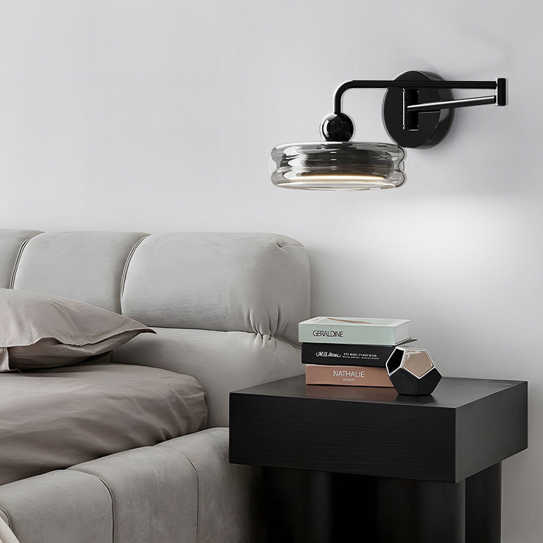 Contemporary Nordic Acrylic Glass Round Shade Displaceable Rocker Arm LED Wall Sconce Lamp For Bedroom