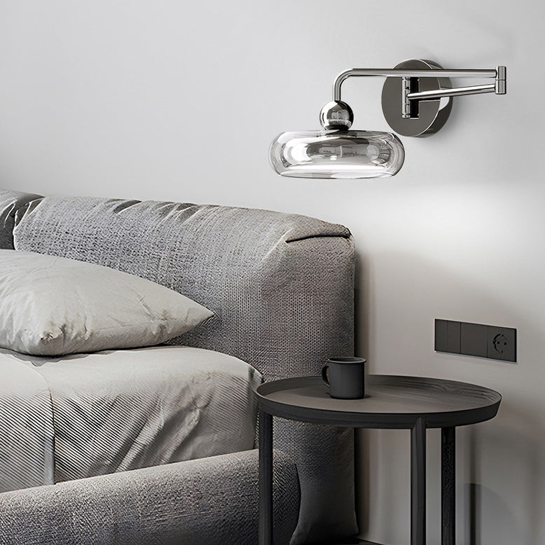 Contemporary Nordic Acrylic Glass Round Shade Displaceable Rocker Arm LED Wall Sconce Lamp For Bedroom