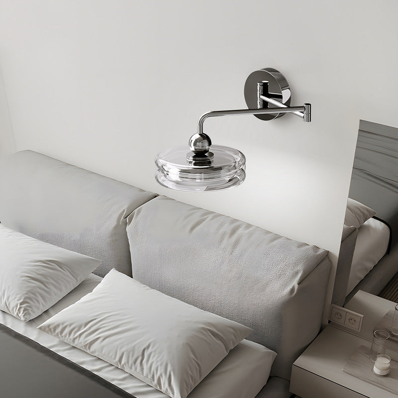 Contemporary Nordic Acrylic Glass Round Shade Displaceable Rocker Arm LED Wall Sconce Lamp For Bedroom