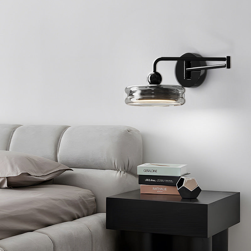 Contemporary Nordic Acrylic Glass Round Shade Displaceable Rocker Arm LED Wall Sconce Lamp For Bedroom