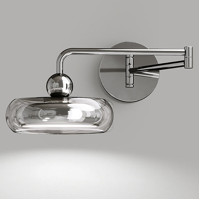 Contemporary Nordic Acrylic Glass Round Shade Displaceable Rocker Arm LED Wall Sconce Lamp For Bedroom
