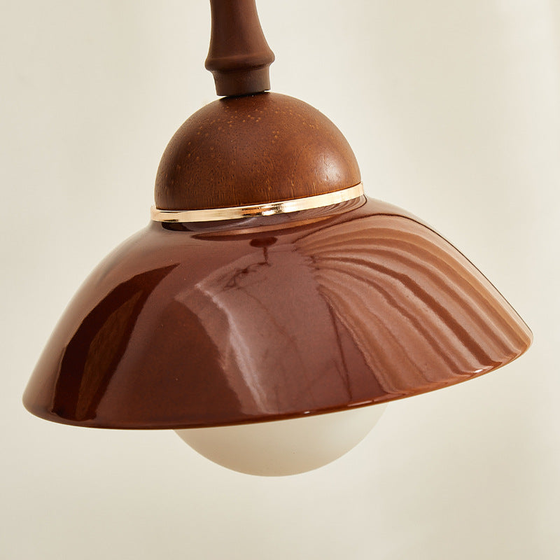 Contemporary Retro Semicircle Solid Wood Ceramic 1-Light Pendant Light For Living Room