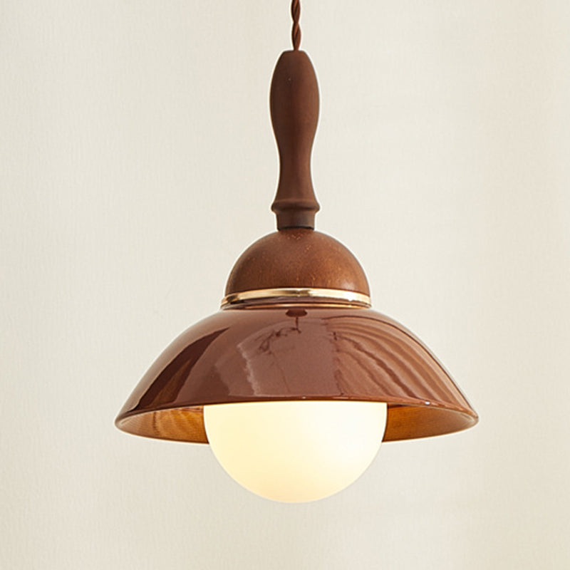 Contemporary Retro Semicircle Solid Wood Ceramic 1-Light Pendant Light For Living Room