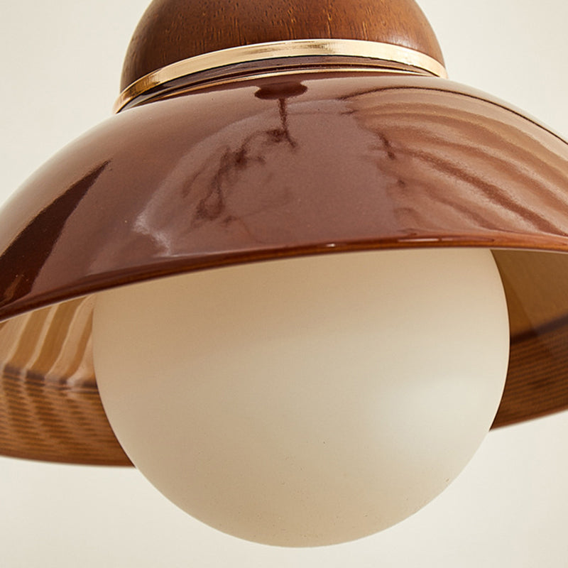 Contemporary Retro Semicircle Solid Wood Ceramic 1-Light Pendant Light For Living Room