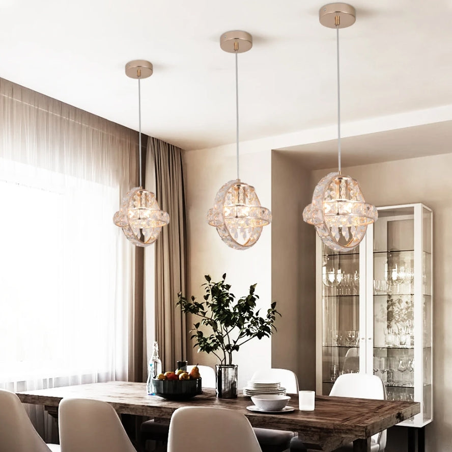 Contemporary Luxury Dual Circle Crystal Ring Glass Beads 1-Light Pendant Light For Living Room