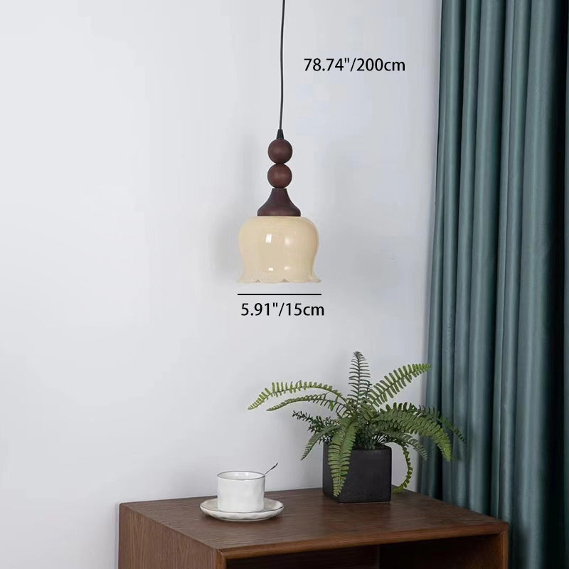Traditional French Iron Wood Flower Shade 1-Light Pendant Light For Living Room