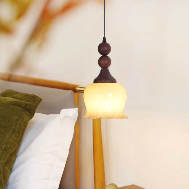 Traditional French Iron Wood Flower Shade 1-Light Pendant Light For Living Room
