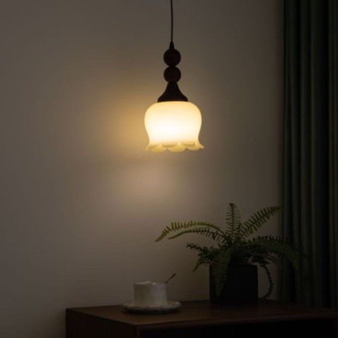 Traditional French Iron Wood Flower Shade 1-Light Pendant Light For Living Room