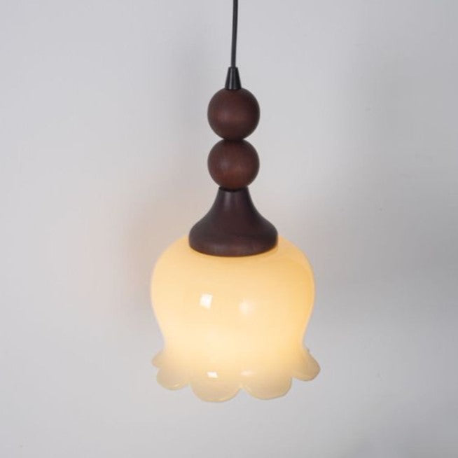 Traditional French Iron Wood Flower Shade 1-Light Pendant Light For Living Room