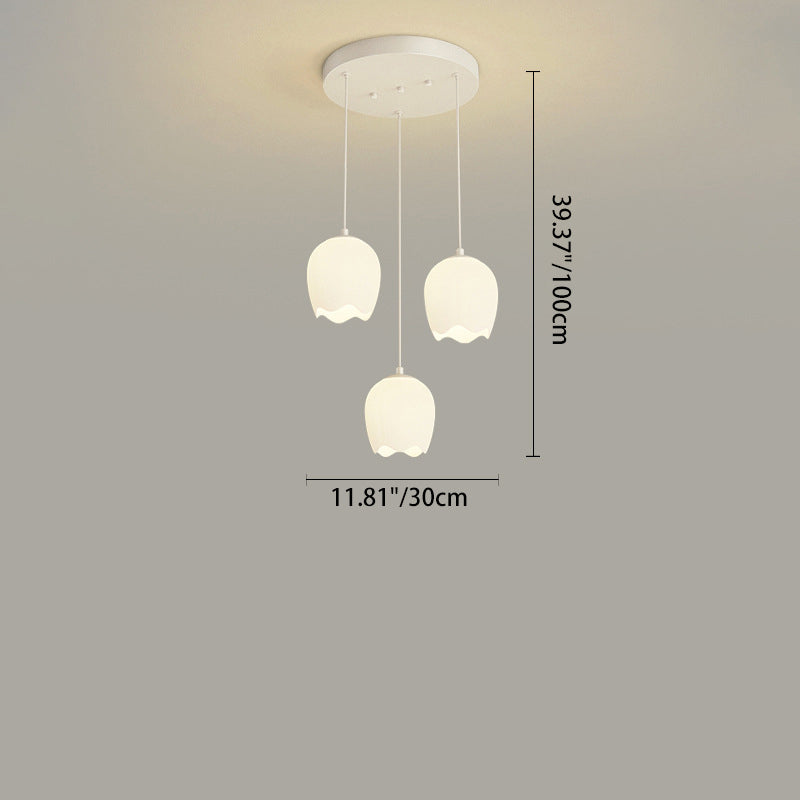 Traditional French Iron Tulip Glass Shade 3-Light Chandelier Island Light For Living Room