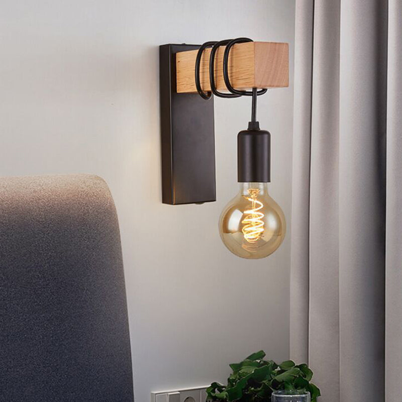 Traditional Farmhouse Solid Wood Arm Hardware 1-Light Wall Sconce Lamp For Living Room