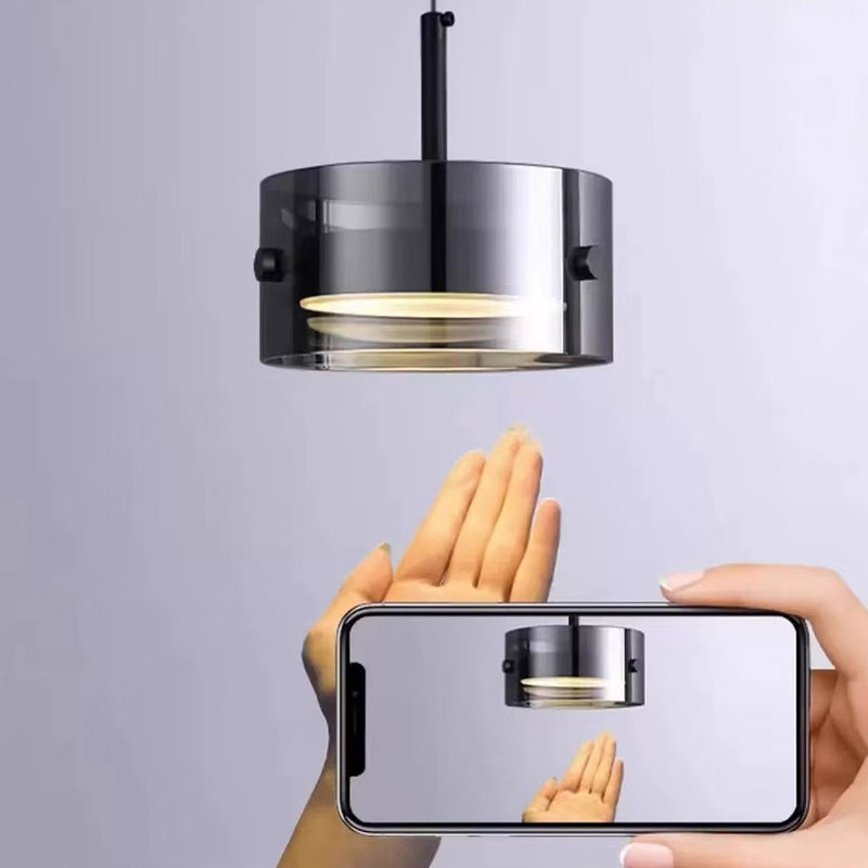 Contemporary Scandinavian Cylinder Glass Iron LED Pendant Light For Living Room