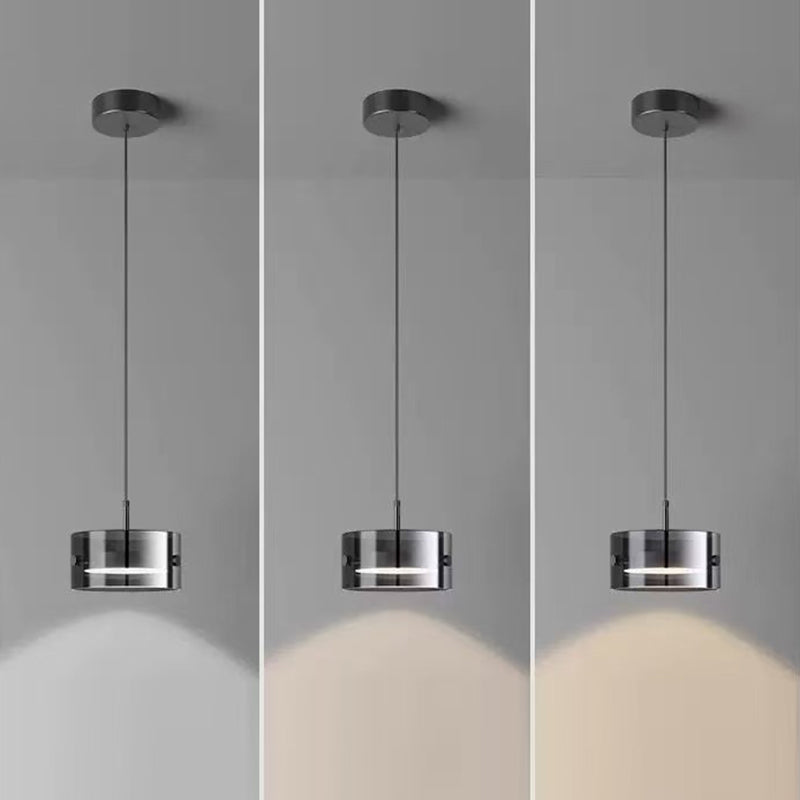 Contemporary Scandinavian Cylinder Glass Iron LED Pendant Light For Living Room
