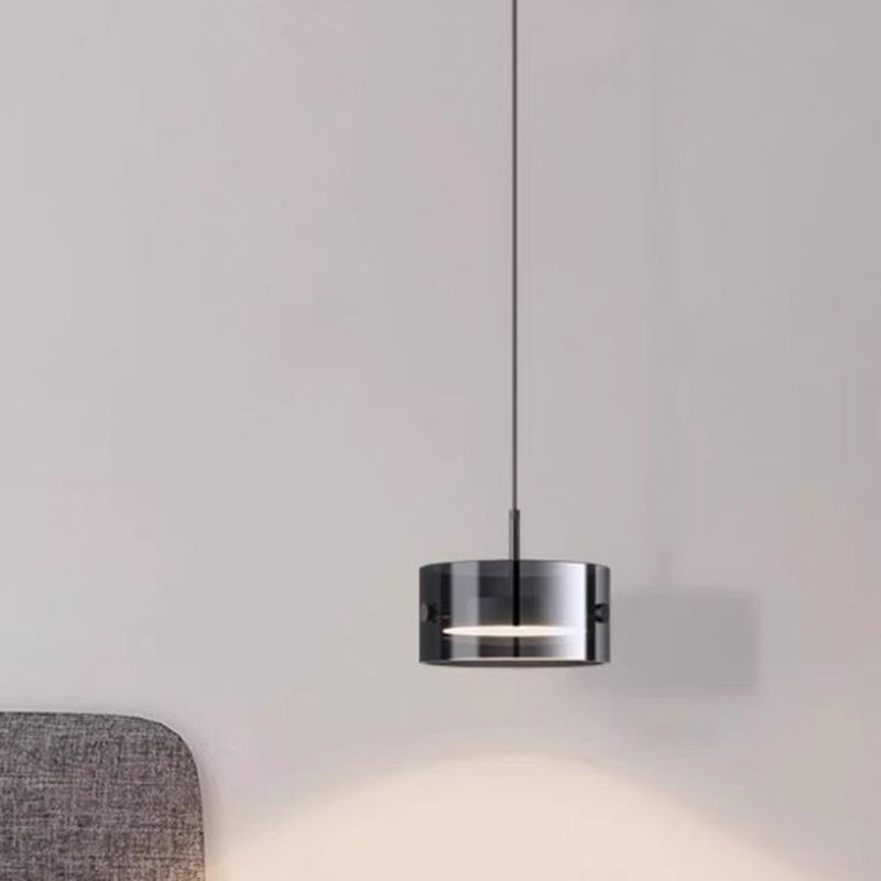 Contemporary Scandinavian Cylinder Glass Iron LED Pendant Light For Living Room