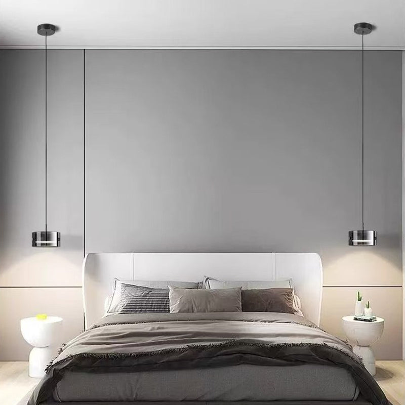 Contemporary Scandinavian Cylinder Glass Iron LED Pendant Light For Living Room