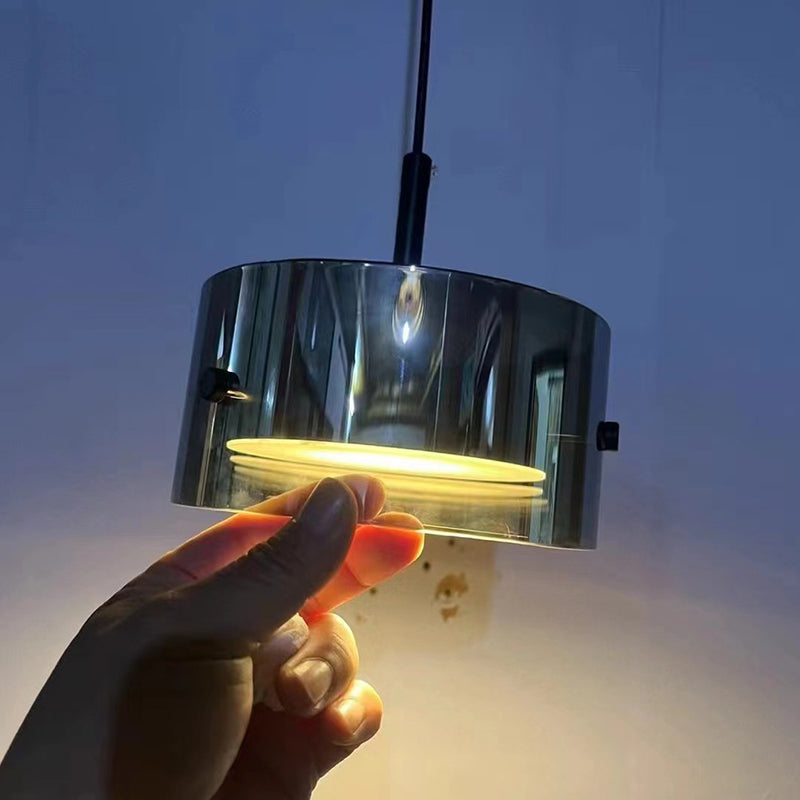 Contemporary Scandinavian Cylinder Glass Iron LED Pendant Light For Living Room