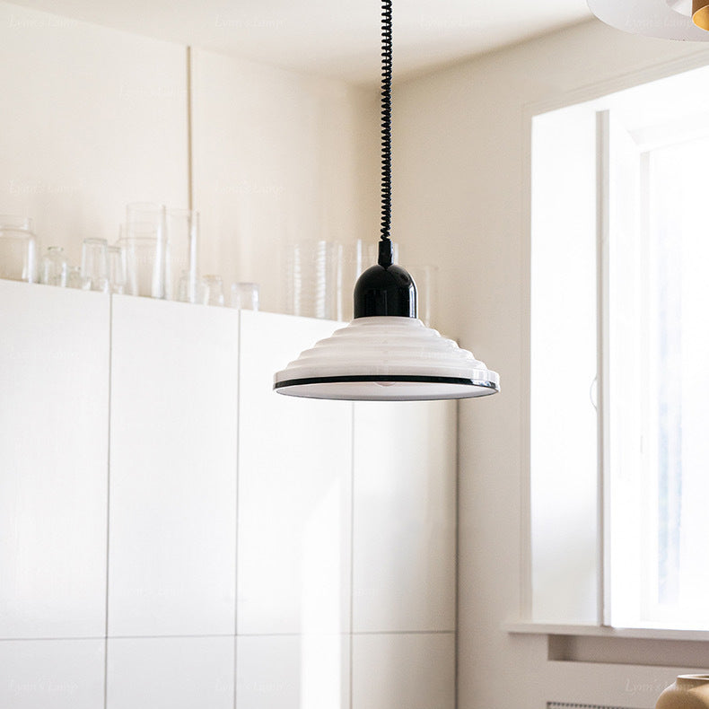 Traditional French Corrugated Glass Cone Shade 1-Light Pendant Light For Living Room