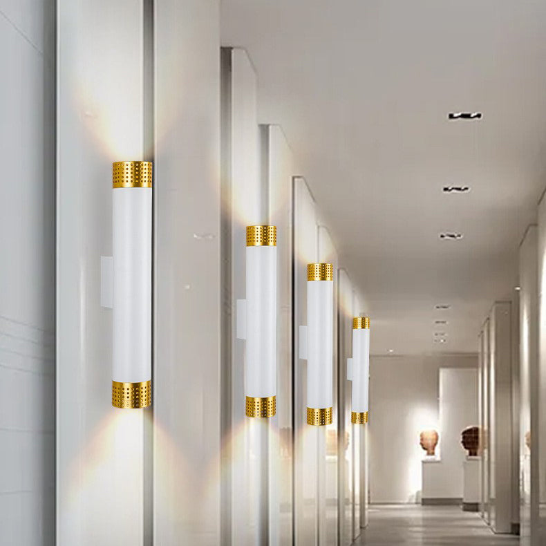 Modern Minimalist Aluminum Cylinder LED Up And Down Illuminated Wall Sconce Lamp For Living Room