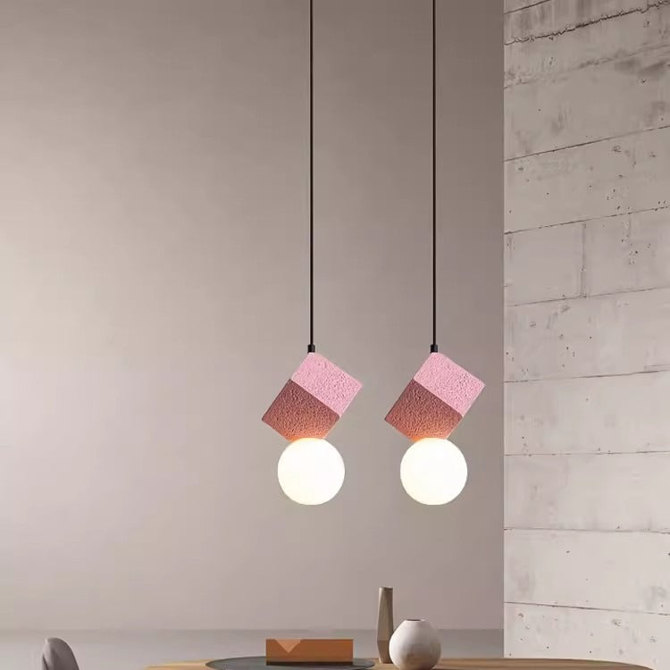 Contemporary Creative Resin Honeycomb Stone Geometric Cube 1-Light Pendant Light For Living Room