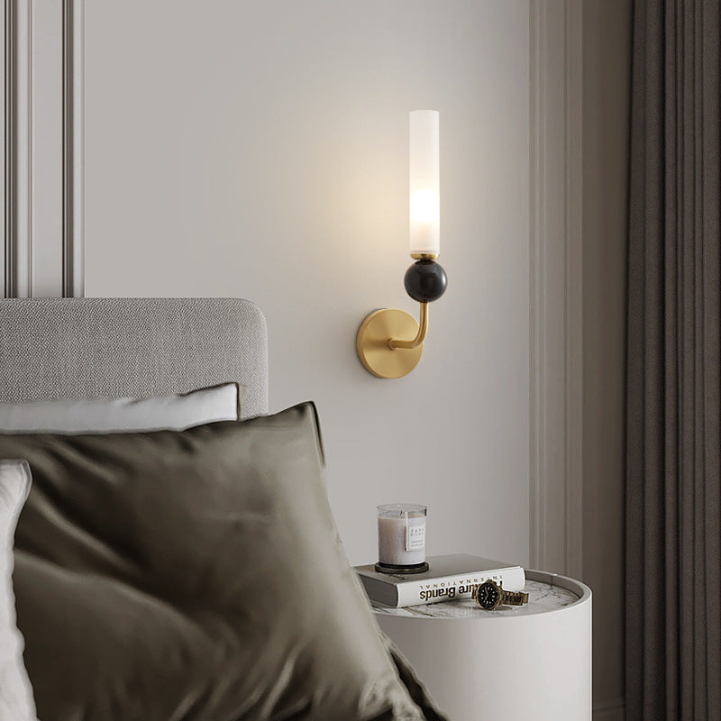 Contemporary Simplicity Copper Marble Ball Acrylic Cylinder Shade 1-Light Wall Sconce Lamp For Bedroom