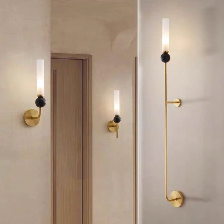 Contemporary Simplicity Copper Marble Ball Acrylic Cylinder Shade 1-Light Wall Sconce Lamp For Bedroom