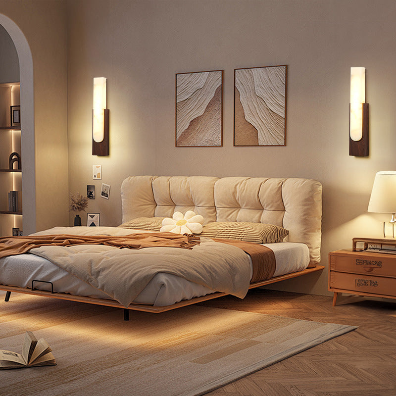 Contemporary Luxury Column Imitation Marble Shade Hardware LED Wall Sconce Lamp For Bedroom