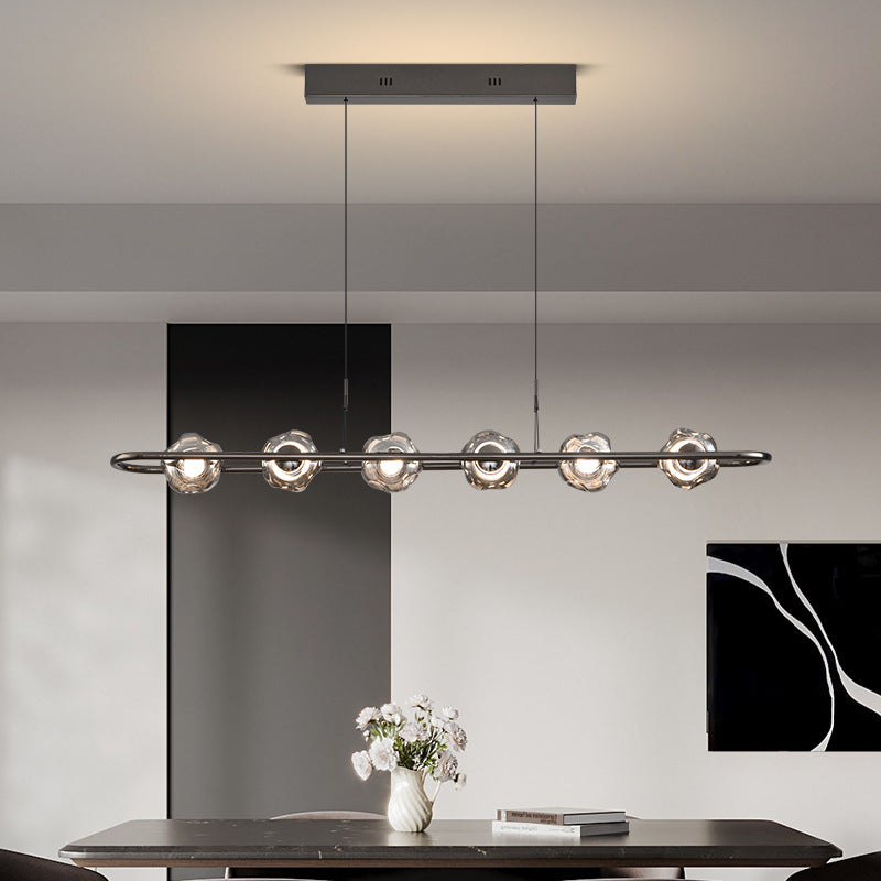 مصباح جزيرة LED فاخر معاصر مصنوع من الحديد والزجاج مع ظلة على شكل كرة لغرفة المعيشة