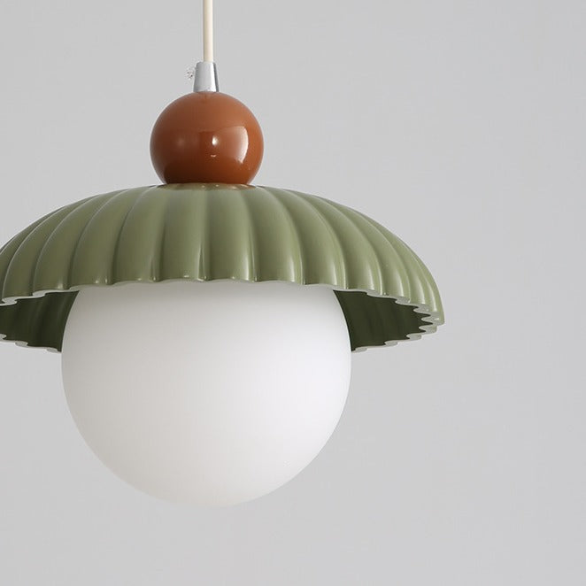 Contemporary Scandinavian Iron Flower Bud Glass Ball Shade 1-Light Pendant Light For Living Room