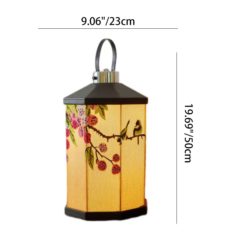 Traditional Chinese Embroidered Fabric Birdcage Shade Hardware USB Rechargeable LED Table Lamp For Living Room