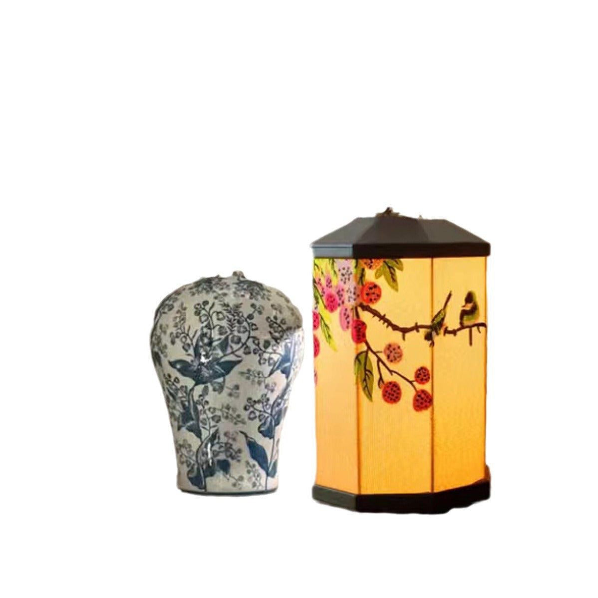 Traditional Chinese Embroidered Fabric Birdcage Shade Hardware USB Rechargeable LED Table Lamp For Living Room