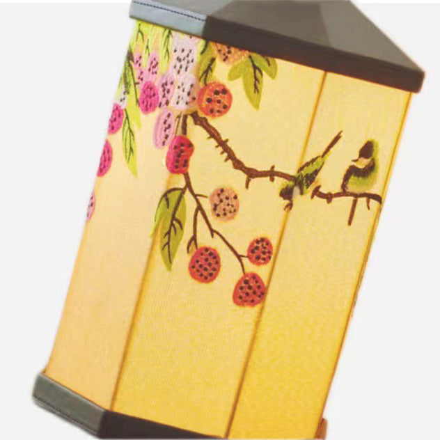 Traditional Chinese Embroidered Fabric Birdcage Shade Hardware USB Rechargeable LED Table Lamp For Living Room
