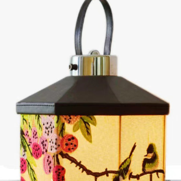 Traditional Chinese Embroidered Fabric Birdcage Shade Hardware USB Rechargeable LED Table Lamp For Living Room