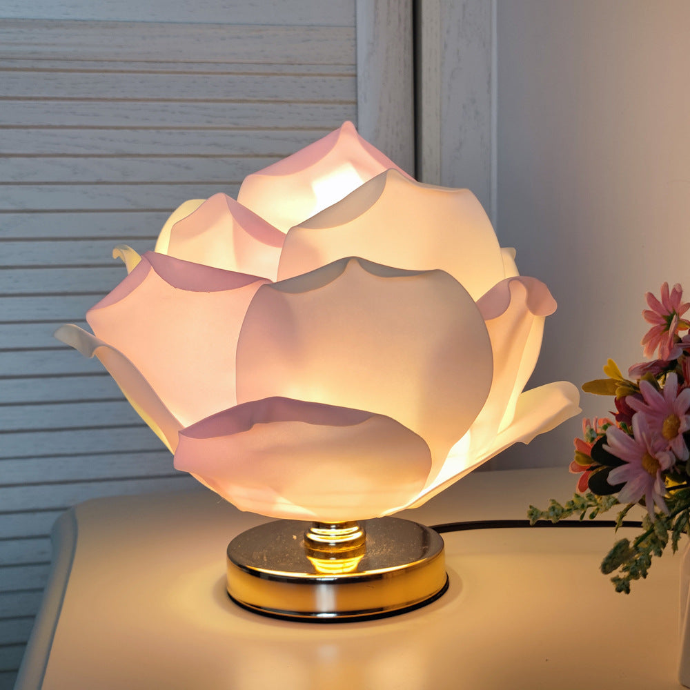 Contemporary Creative Lotus Flower Fabric Hardware 1-Light Table Lamp For Bedroom