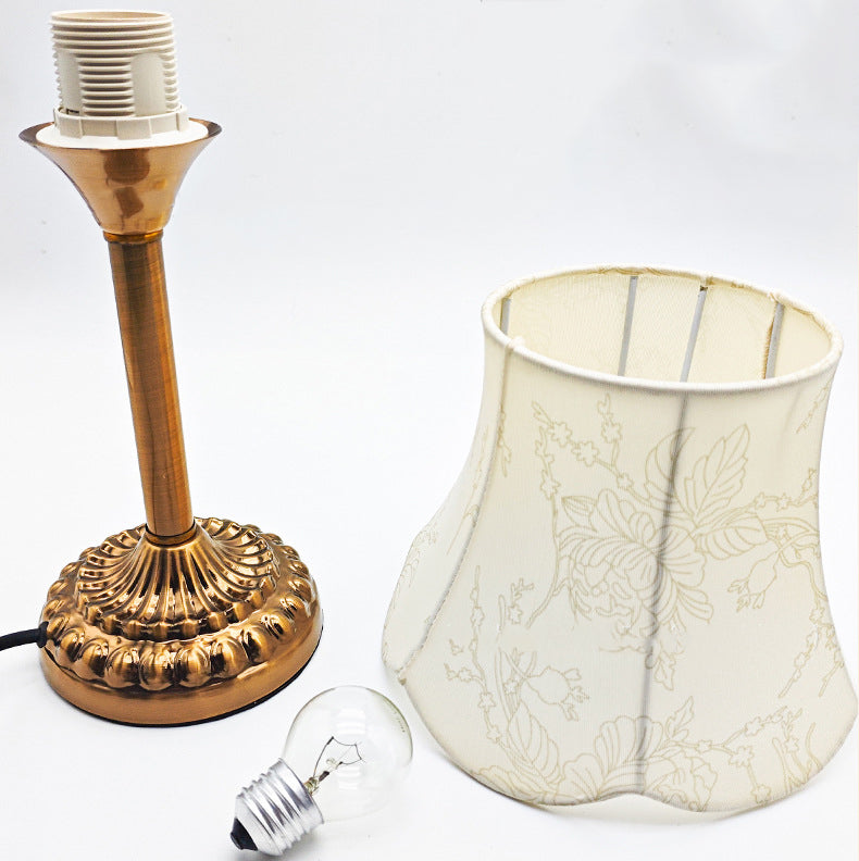 Traditional Vintage Fabric Hardware Round 1-Light Table Lamp For Bedroom