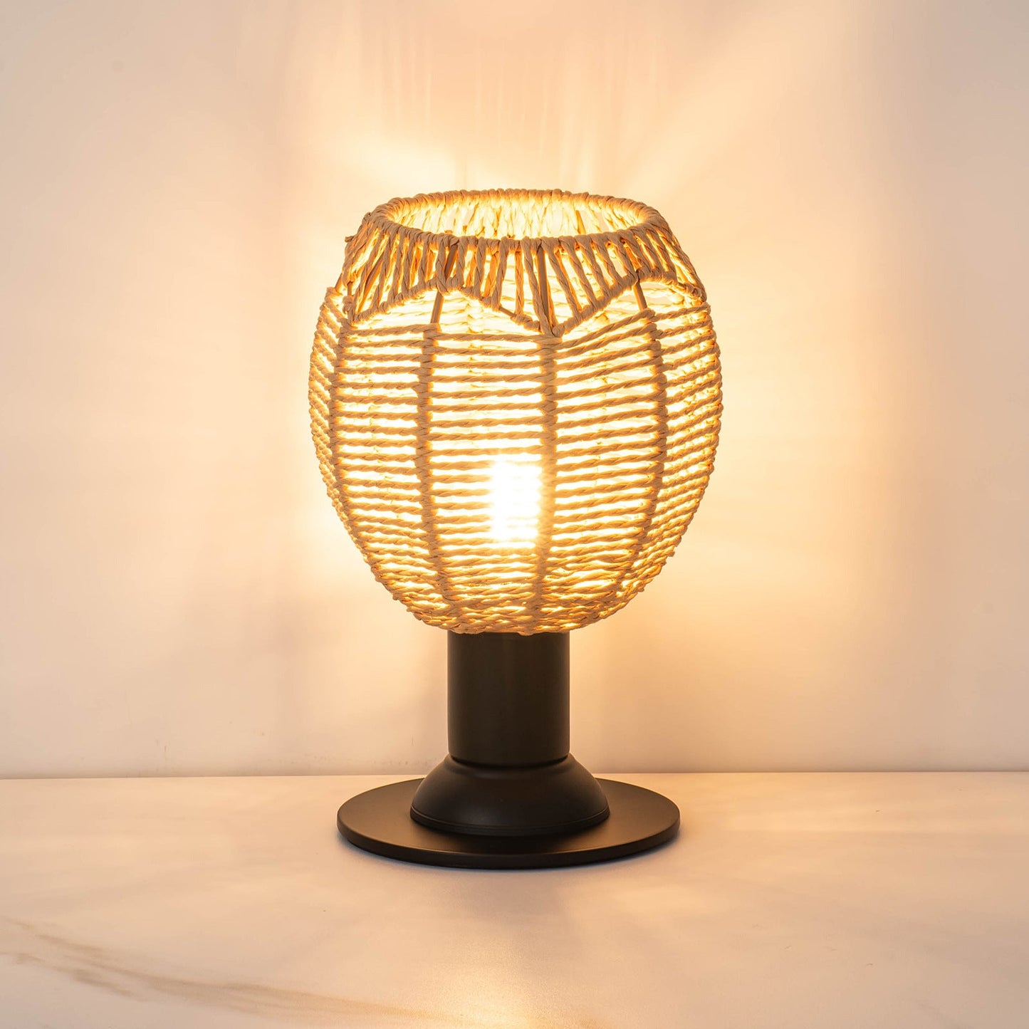 Traditional Vintage Hemp Rope Weaving Cage Hardware 1-Light Table Lamp For Bedroom