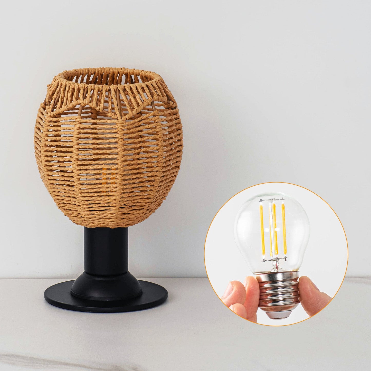 Traditional Vintage Hemp Rope Weaving Cage Hardware 1-Light Table Lamp For Bedroom