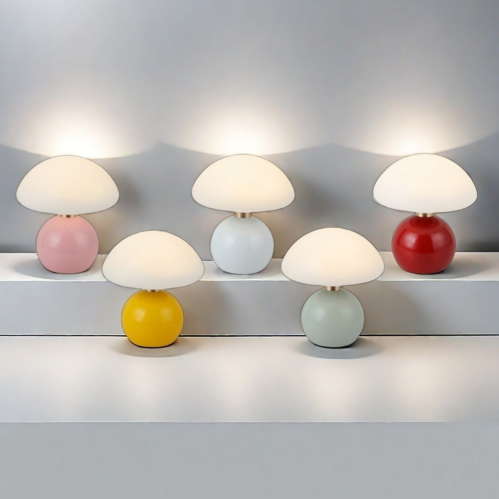 Contemporary Scandinavian Iron PE Round Shade USB Rechargeable LED Table Lamp For Bedroom