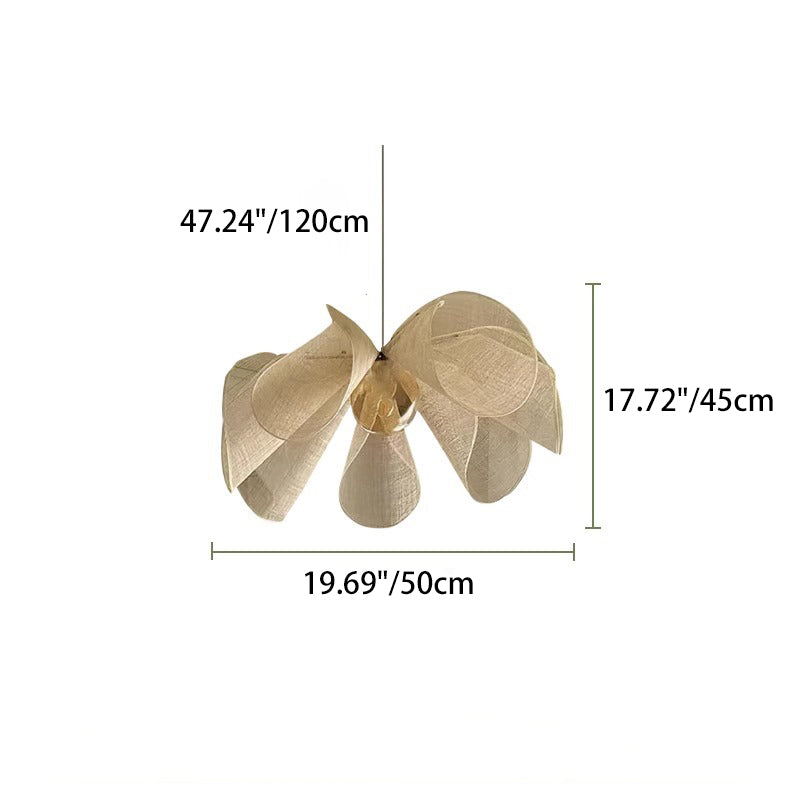 Traditional Japanese Fabric Petal Shade 1-Light Pendant Light For Living Room