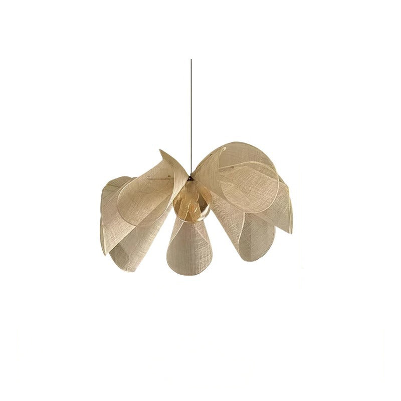 Traditional Japanese Fabric Petal Shade 1-Light Pendant Light For Living Room