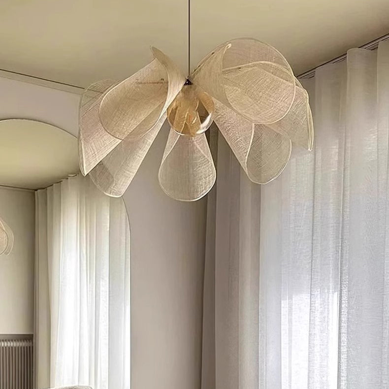 Traditional Japanese Fabric Petal Shade 1-Light Pendant Light For Living Room
