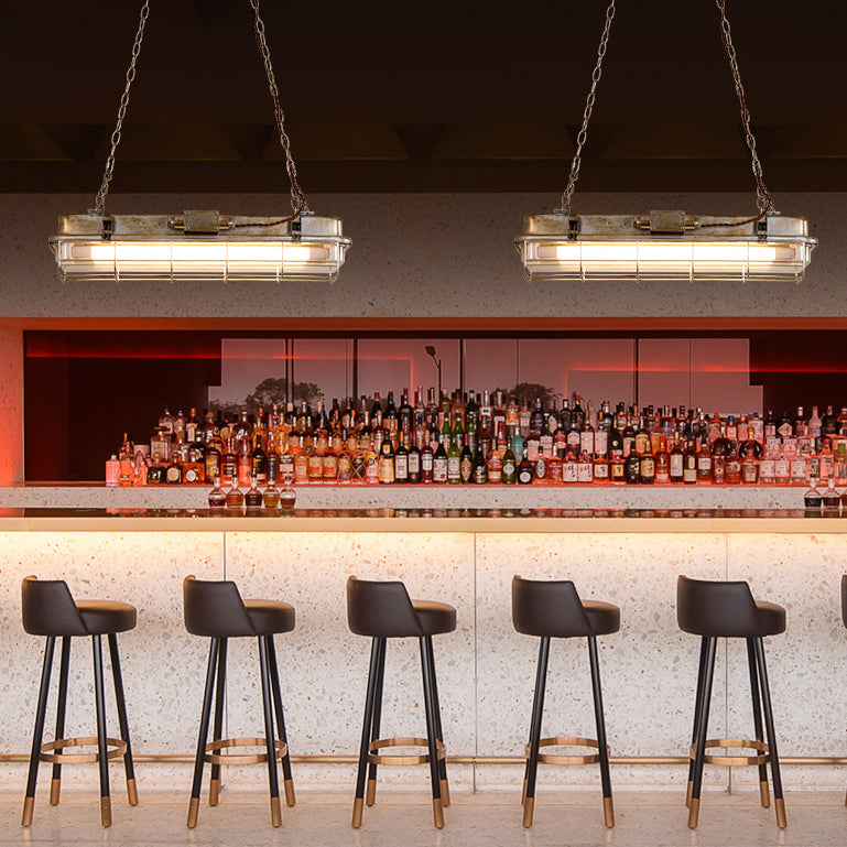 Contemporary Industrial Iron PC Long Strip 2-Light Island Light Pendant Light For Living Room