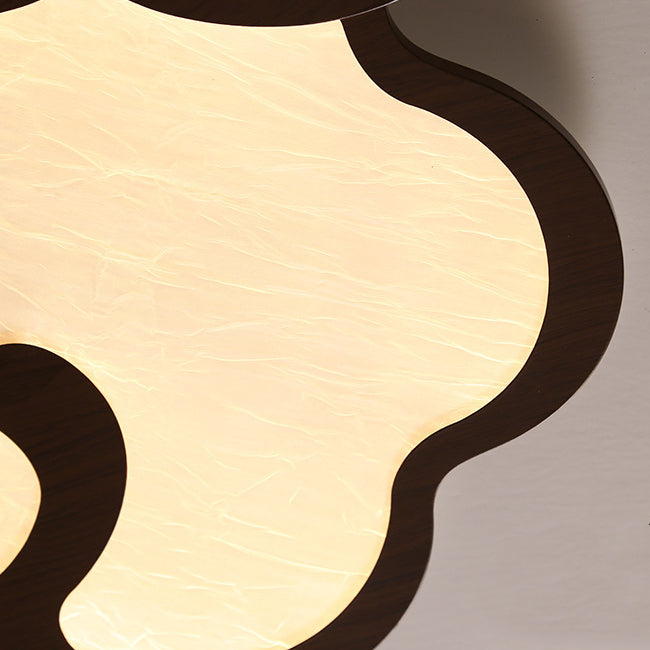 Contemporary Simplicity Iron Walnut Grain Cloud Acrylic LED Flush Mount Ceiling Light For Bedroom