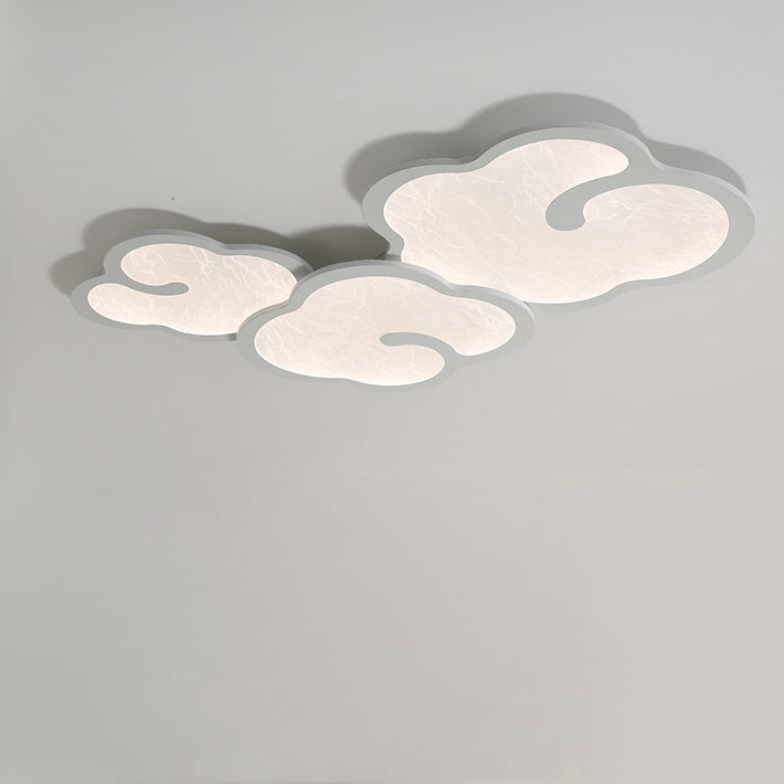 Contemporary Simplicity Iron Walnut Grain Cloud Acrylic LED Flush Mount Ceiling Light For Bedroom