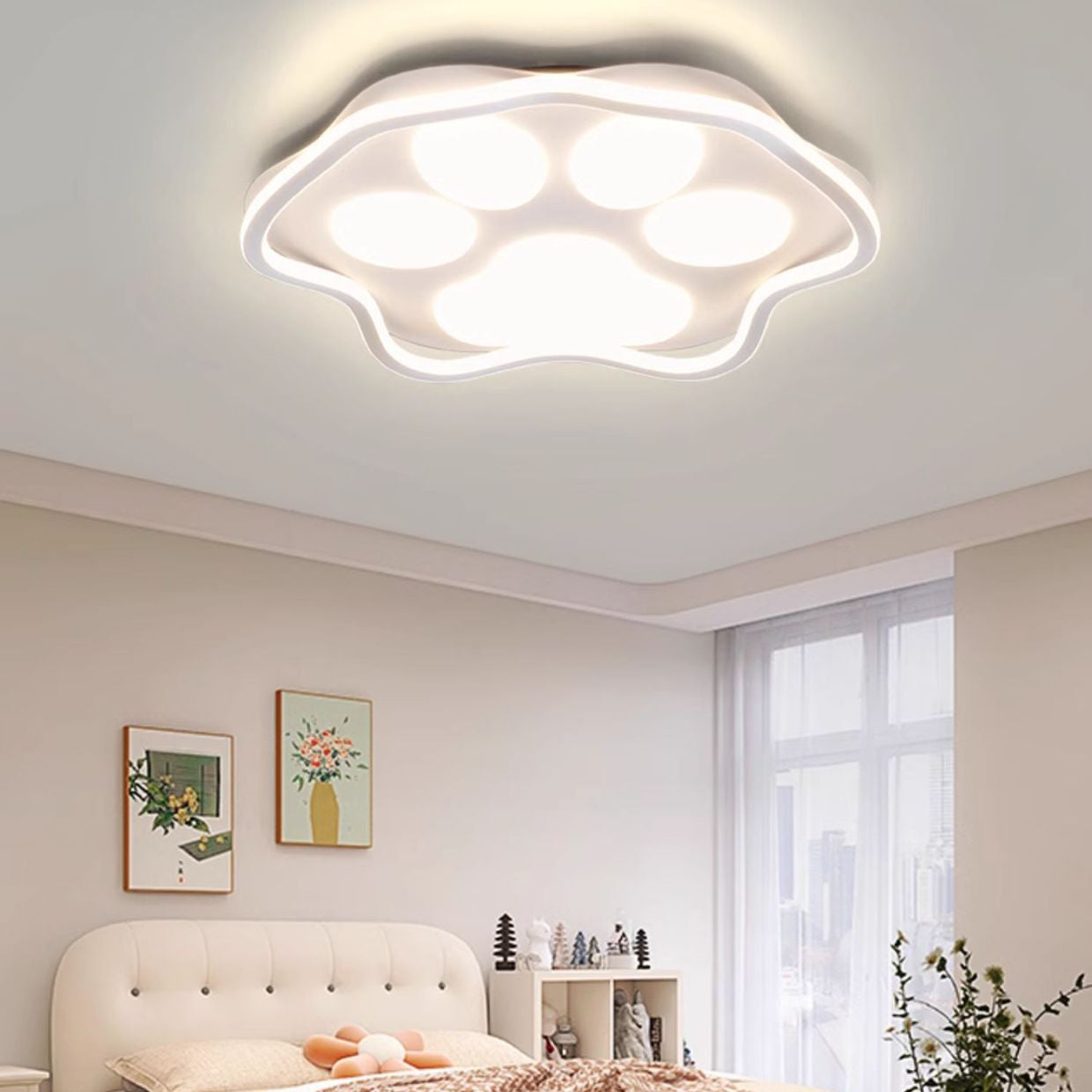 Contemporary Scandinavian Cartoon Cat Claw Acrylic Shade Iron LED Flush Mount Ceiling Light For Bedroom
